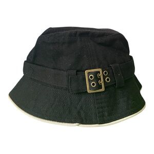Vintage 90s Unisex Bucket Hat Adjustable Gold Buckle Cotton from Hong Kong